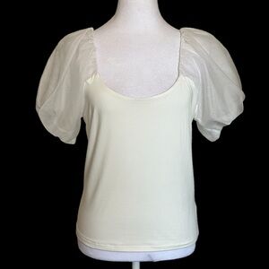NWT Steve Madden Cream Sheer Puff Sleeve Coquette Blouse Size Large
